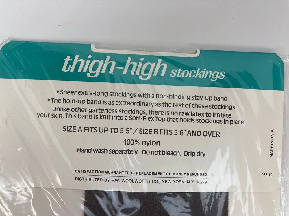 NOS VTG Woolworth Primrose Thigh High Off Black Pantyhose Stockings Sz B